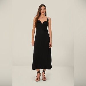 Farm Rio Black Flowered Bust Midi Dress